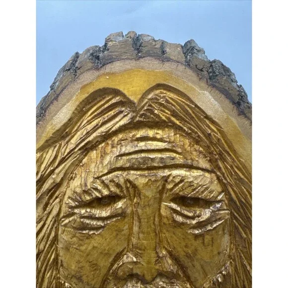 Old Man Tree Spirit Face Folk Art Carved Wood Wall Sculpture Signed PH 4/19/2015 - Picture 2 of 5